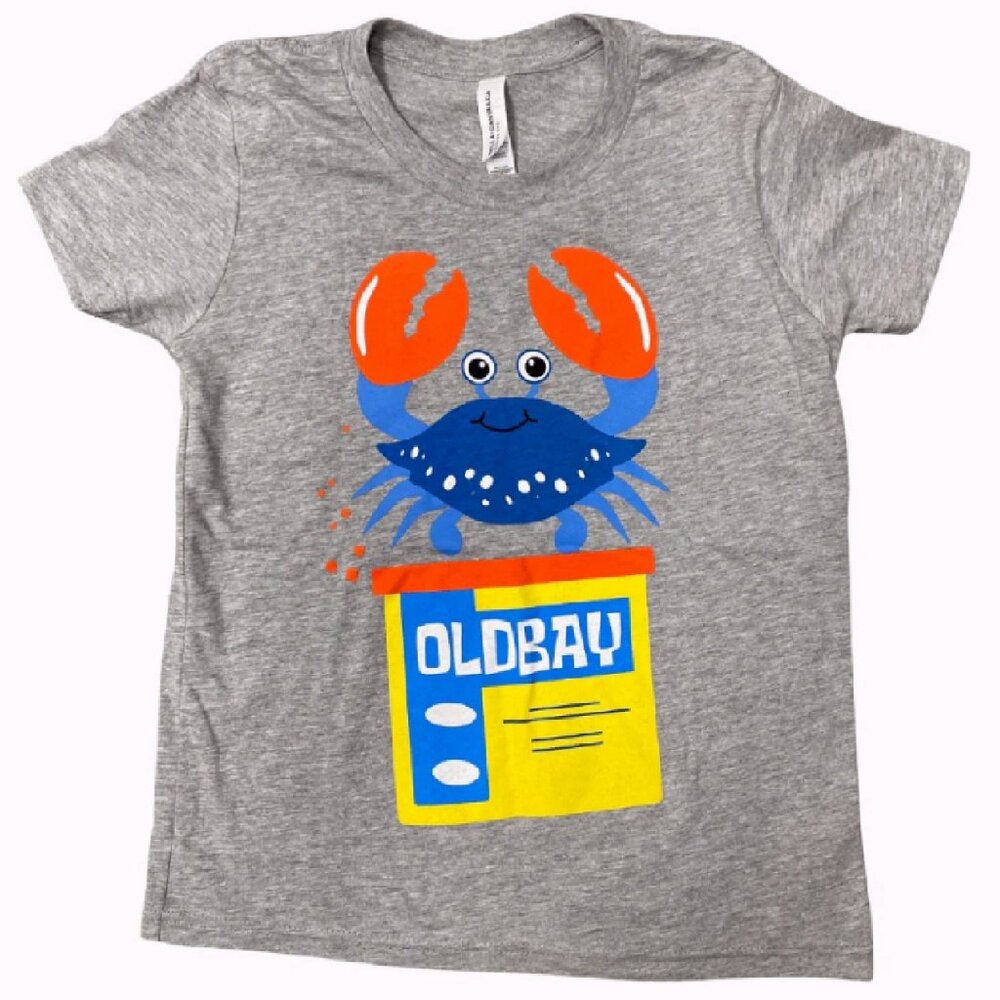 Old Bay Can and Happy Crab Short Sleeve Youth Shirt - NEW Fast Ship